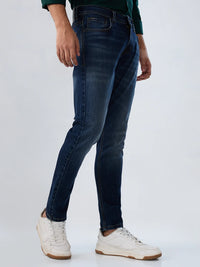 Men Jeans Slim Fit Vintage Blue Mid Rise