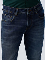 Men Jeans Slim Fit Vintage Blue Mid Rise