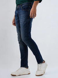 Men Jeans Slim Fit Vintage Blue Mid Rise