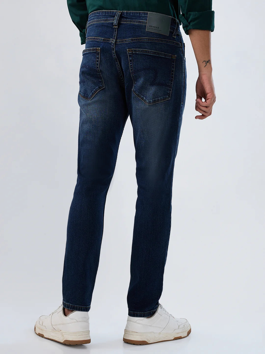 Men Jeans Slim Fit Vintage Blue Mid Rise