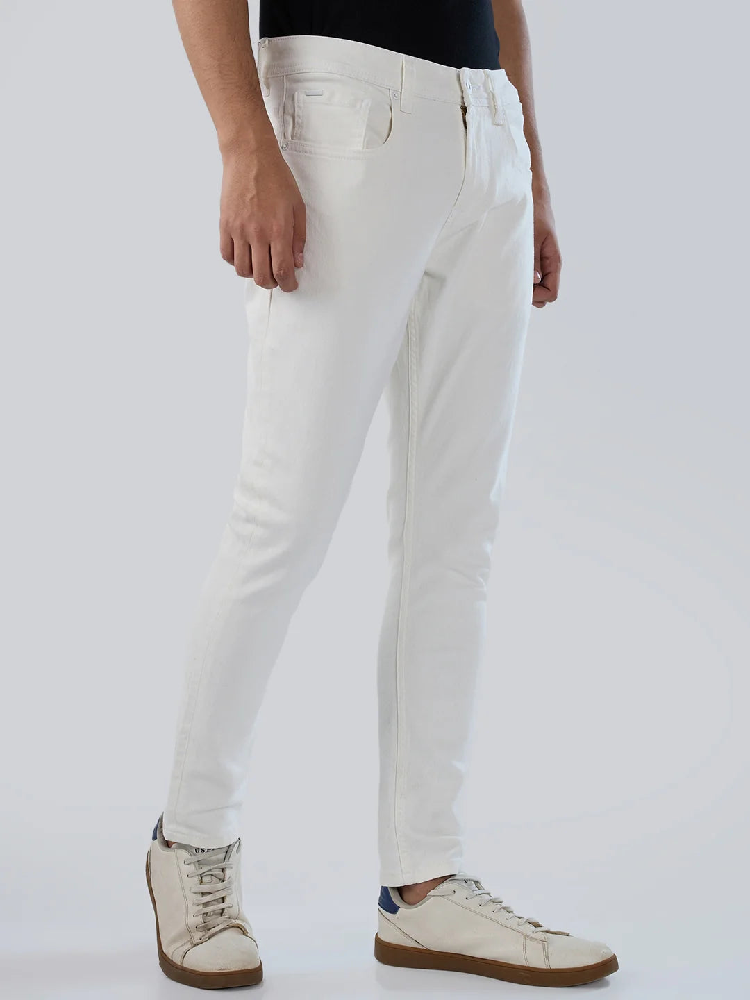 Men Jeans Slim Fit White Mid Rise