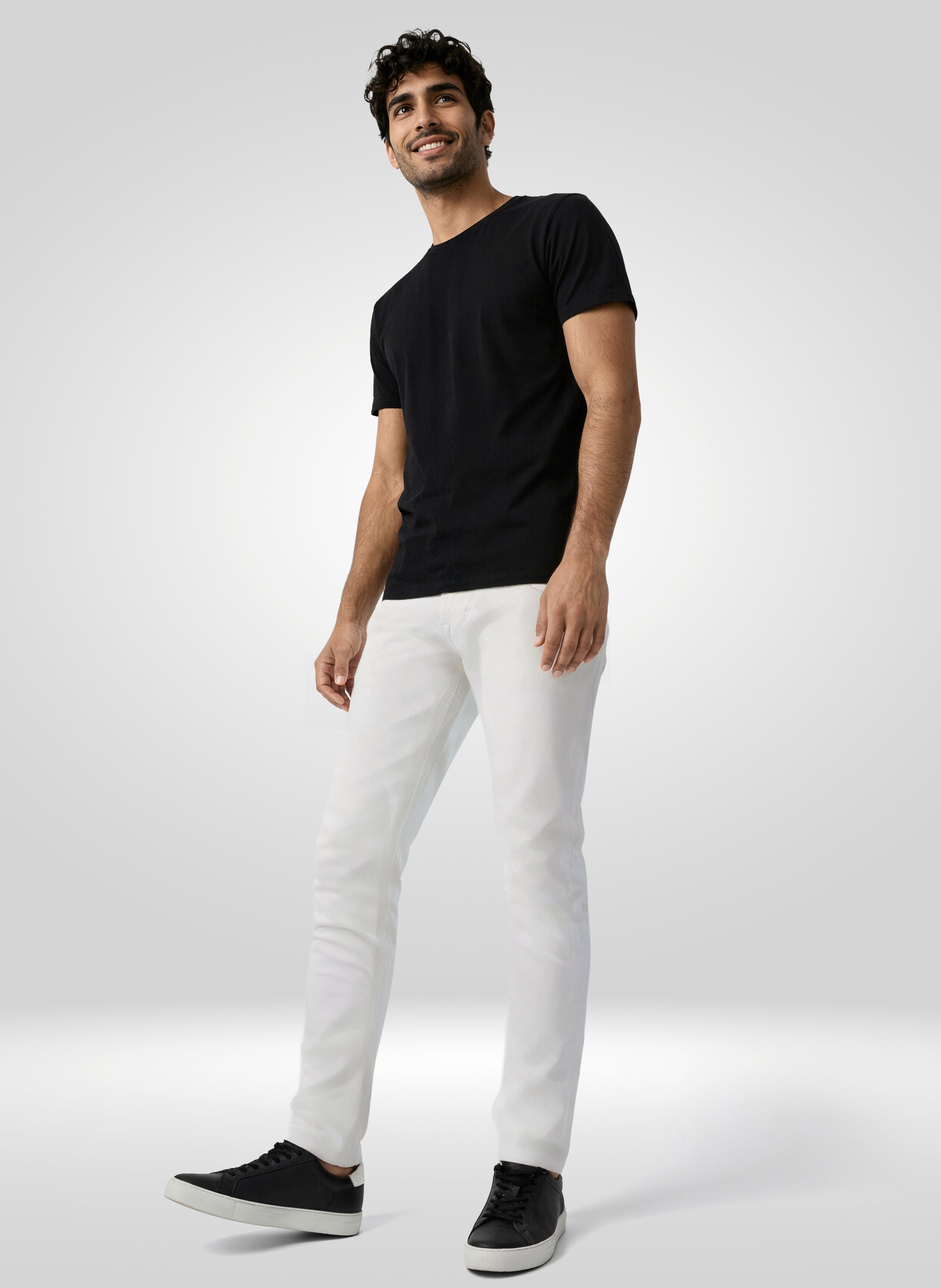 Men Jeans Slim Fit White Mid Rise
