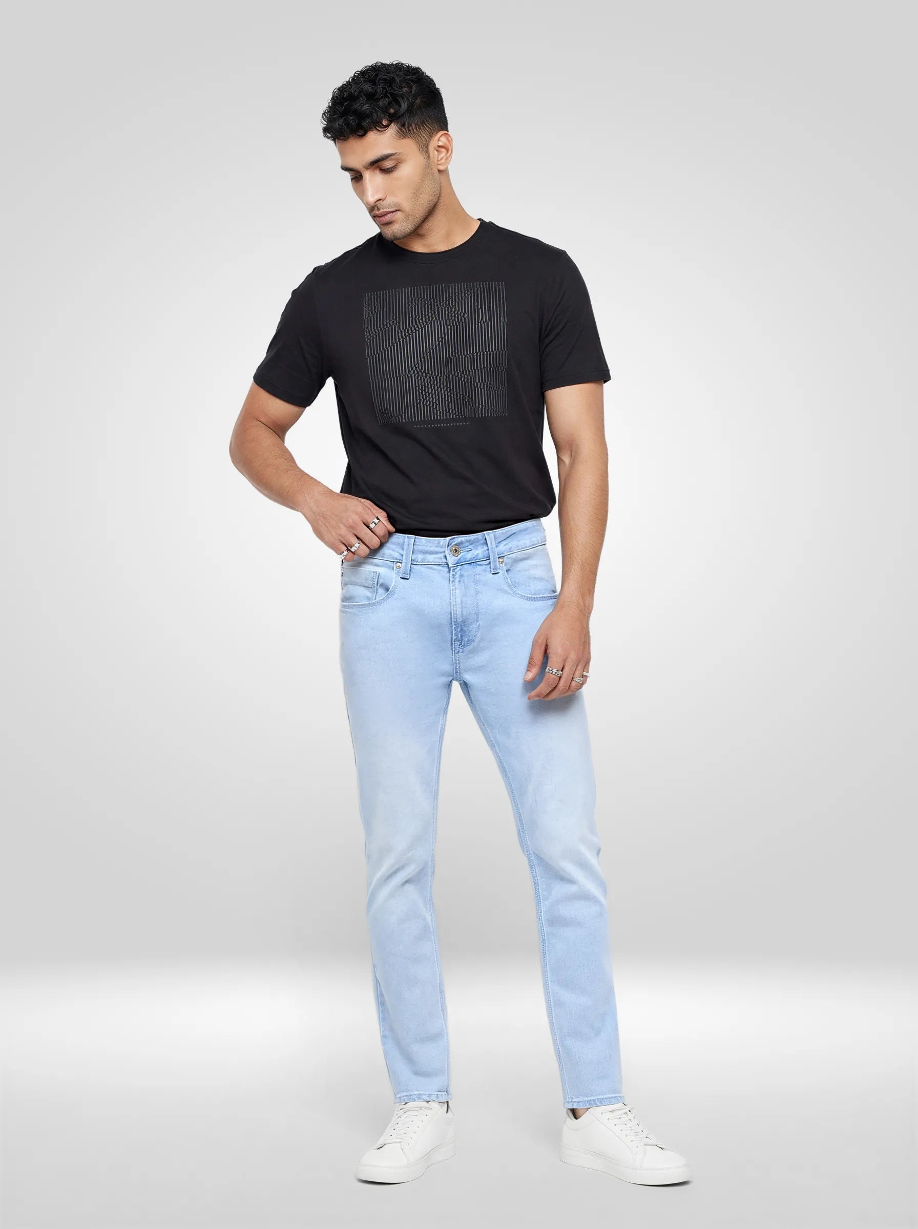 Men Kano Jeans Slim Fit Light Blue Mid Rise