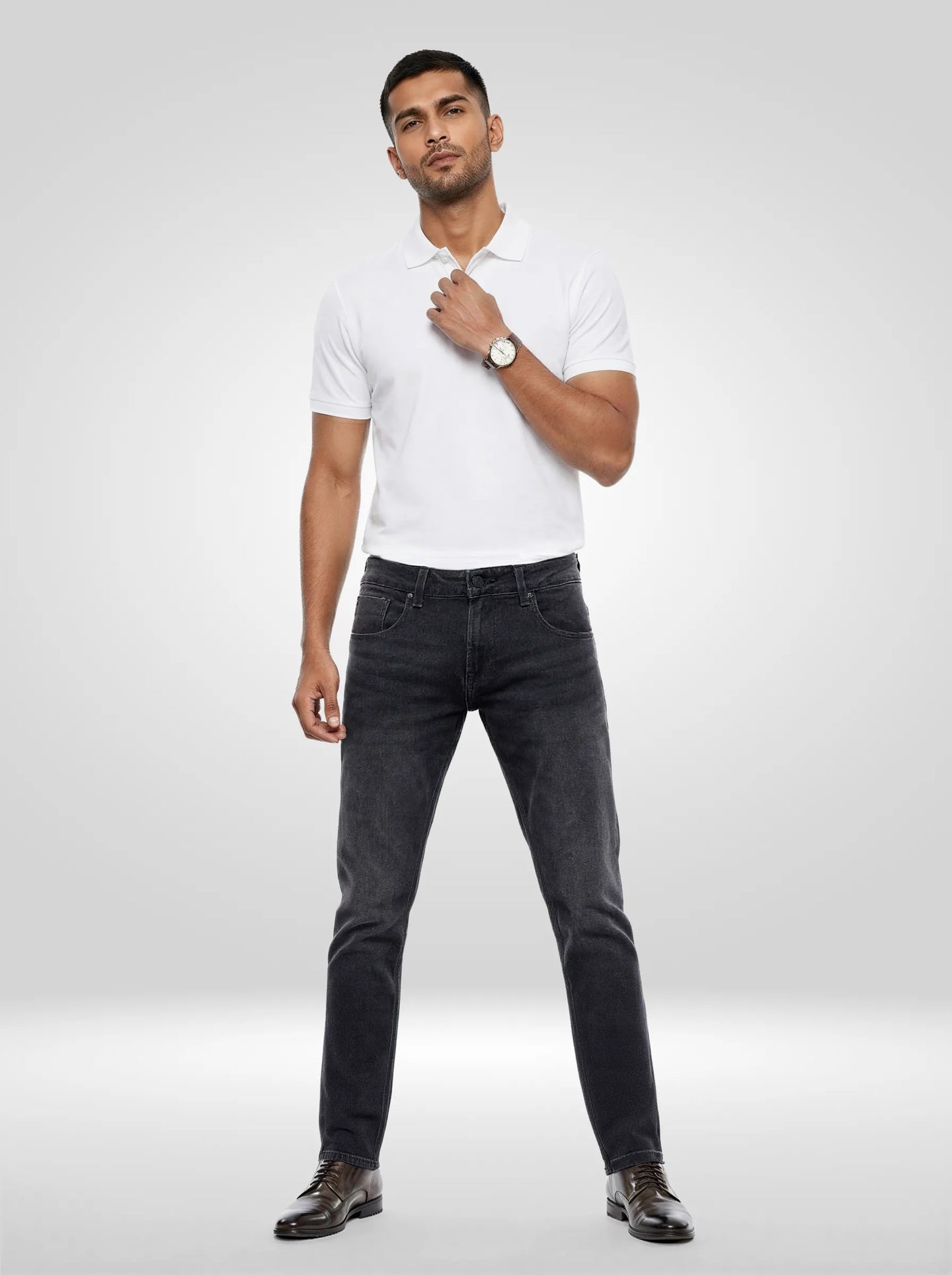 Men Kano Jeans Slim Fit Black Mid Rise