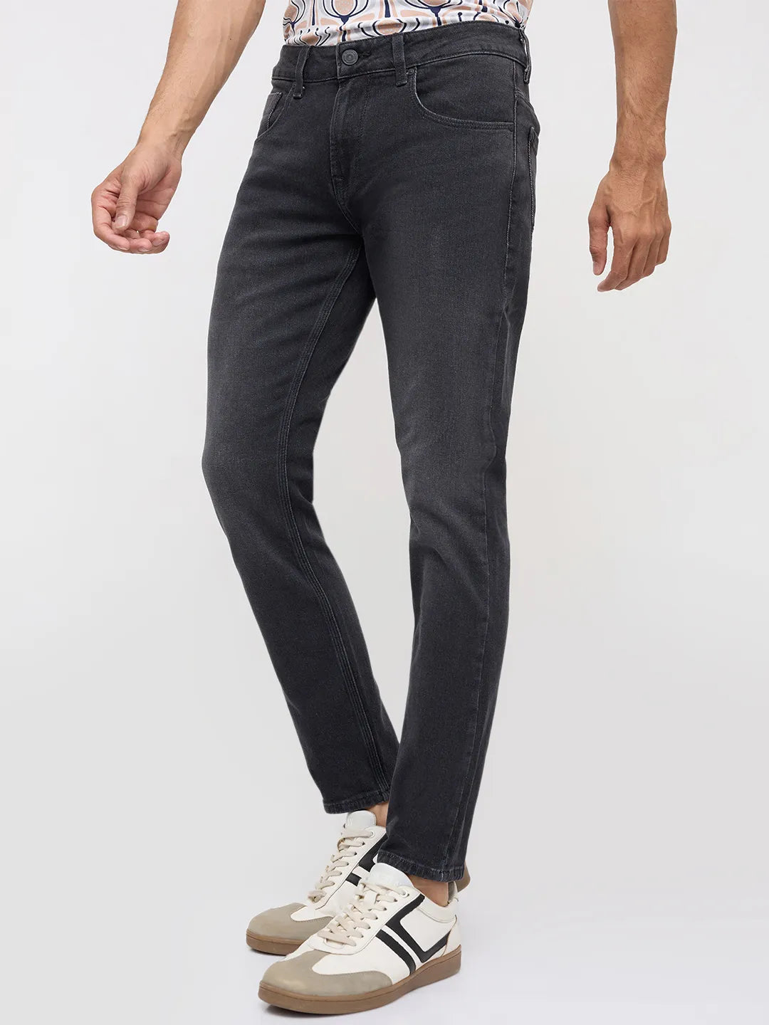Men Kano Jeans Slim Fit Black Mid Rise
