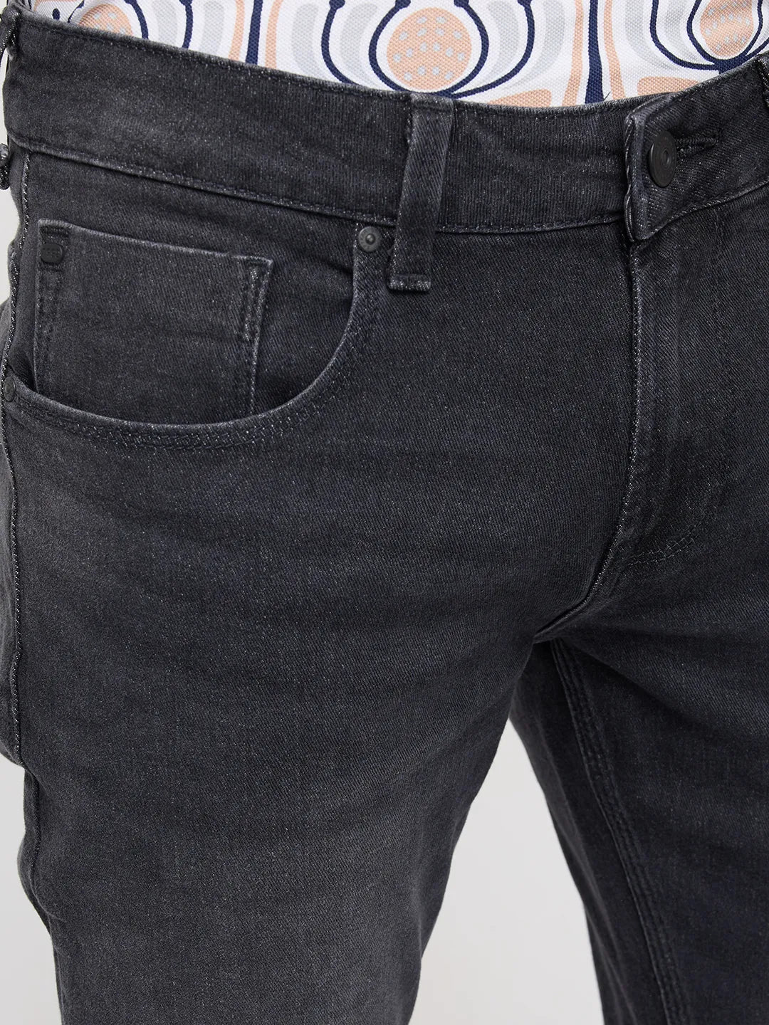 Men Kano Jeans Slim Fit Black Mid Rise