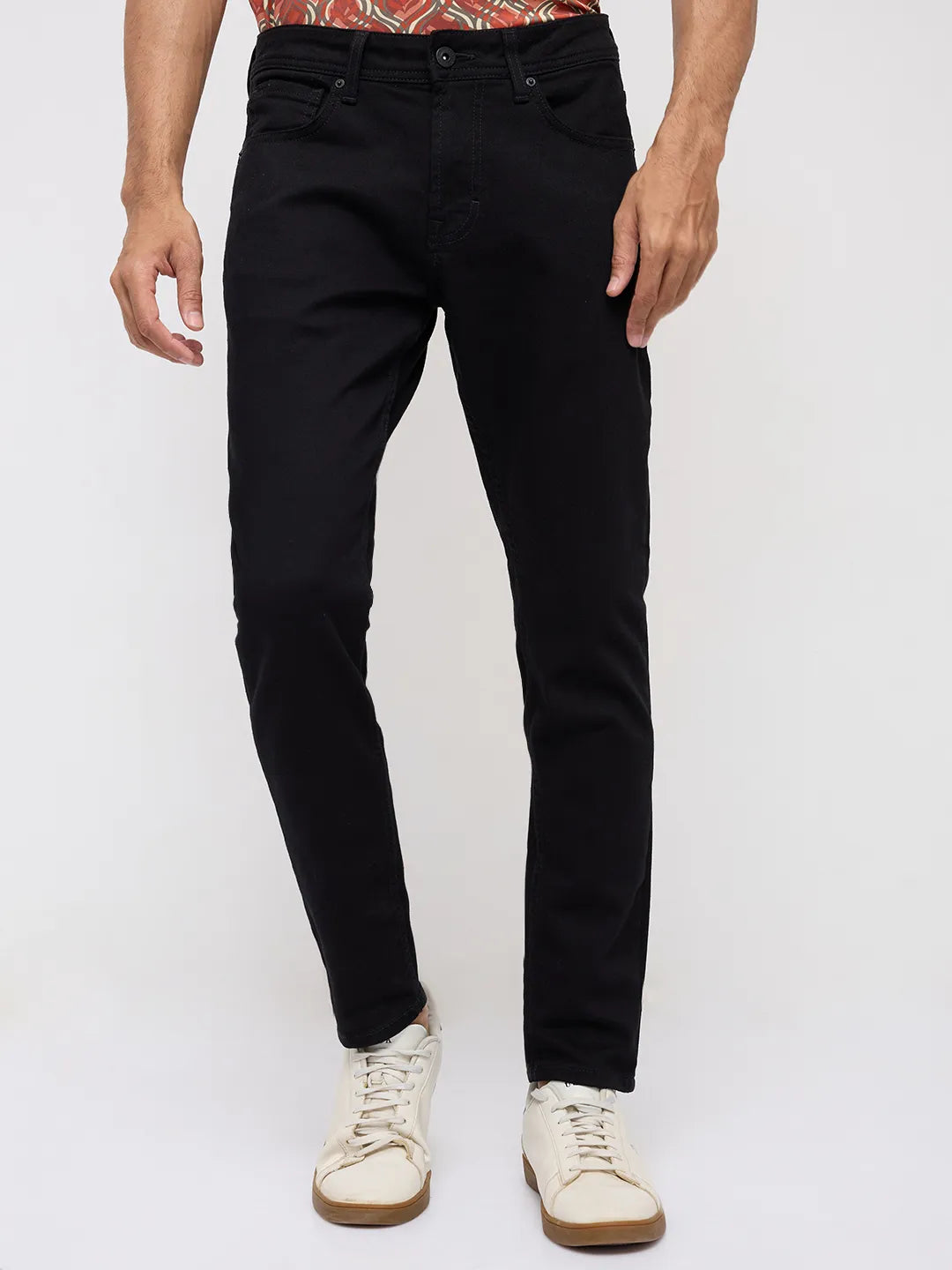 Men Kano Jeans Slim Fit Black Mid Rise