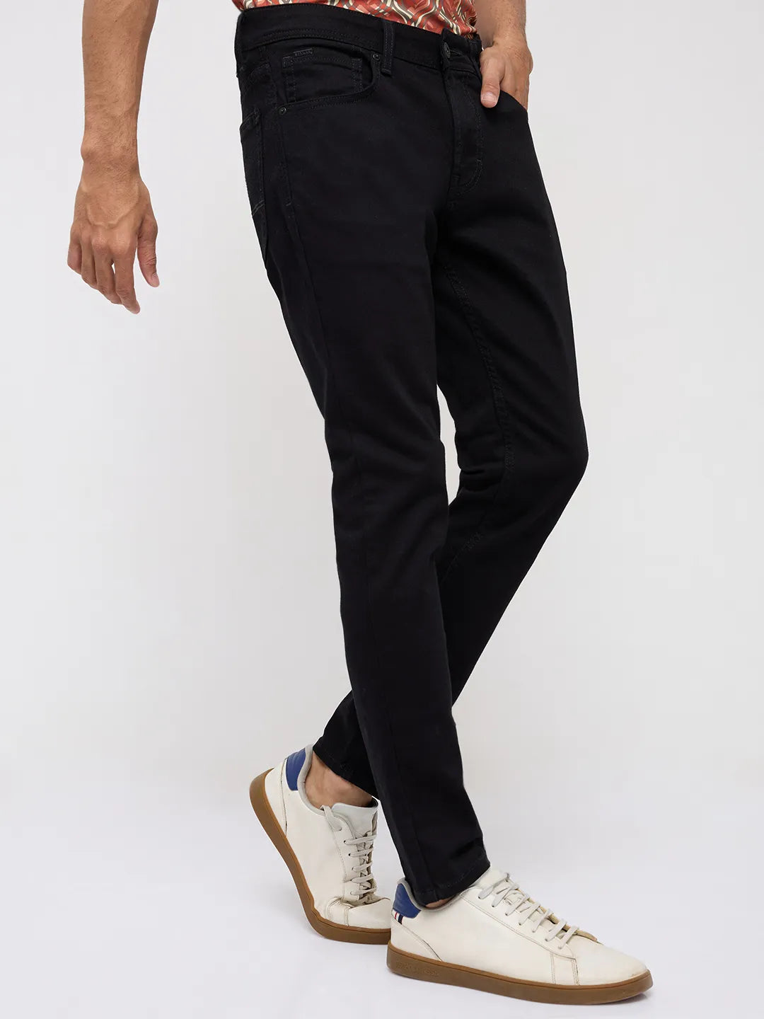 Men Kano Jeans Slim Fit Black Mid Rise