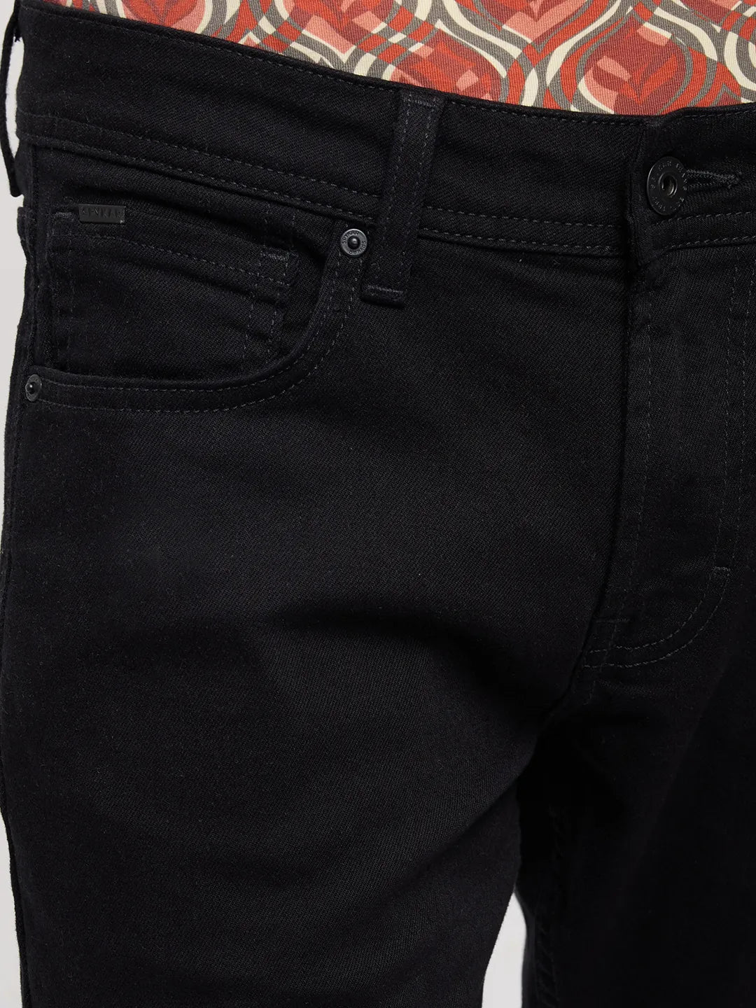 Men Kano Jeans Slim Fit Black Mid Rise