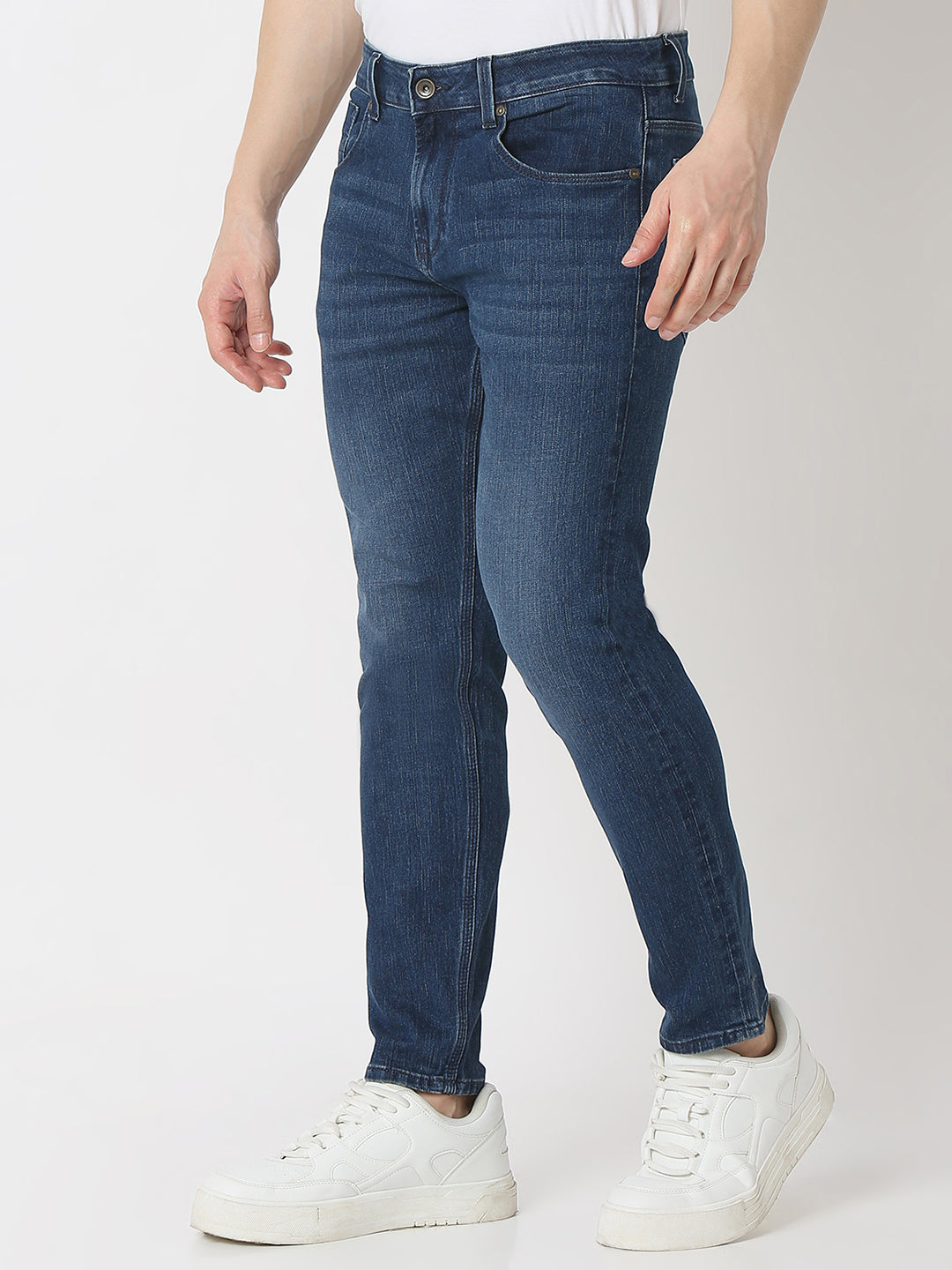 Spykar Vintage Blue Mid Rise Slim Fit Jeans For Men