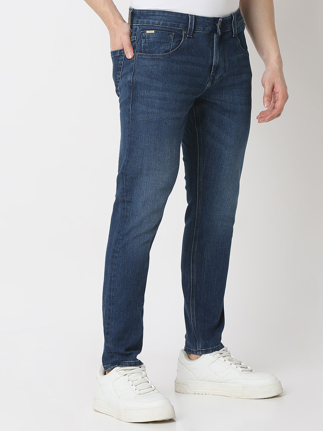 Spykar Vintage Blue Mid Rise Slim Fit Jeans For Men