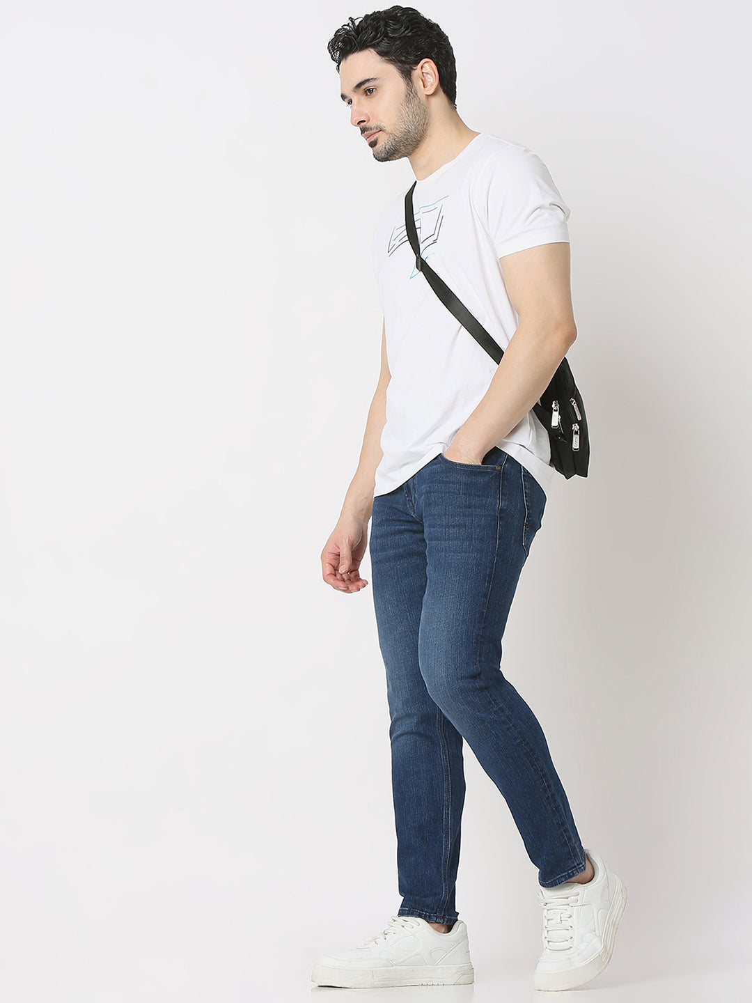 Spykar Vintage Blue Mid Rise Slim Fit Jeans For Men