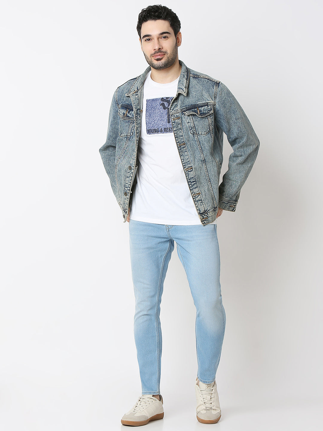 Spykar Light Blue Mid Rise Slim Fit Jeans For Men