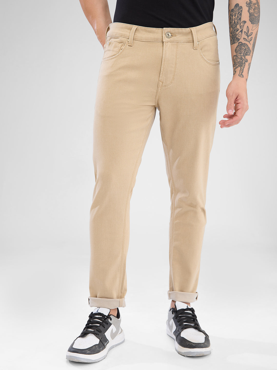 Spykar Khaki Slim Fit Jeans For Men