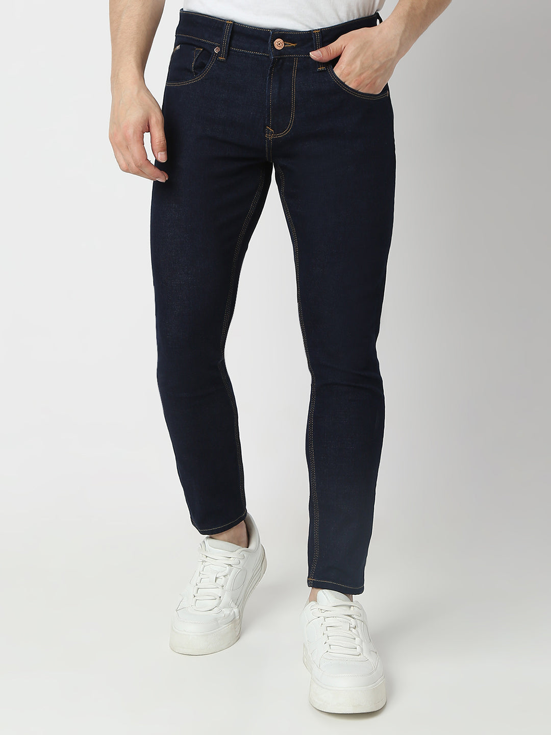 Spykar Raw Blue Slim Fit Mid Rise Jeans For Men