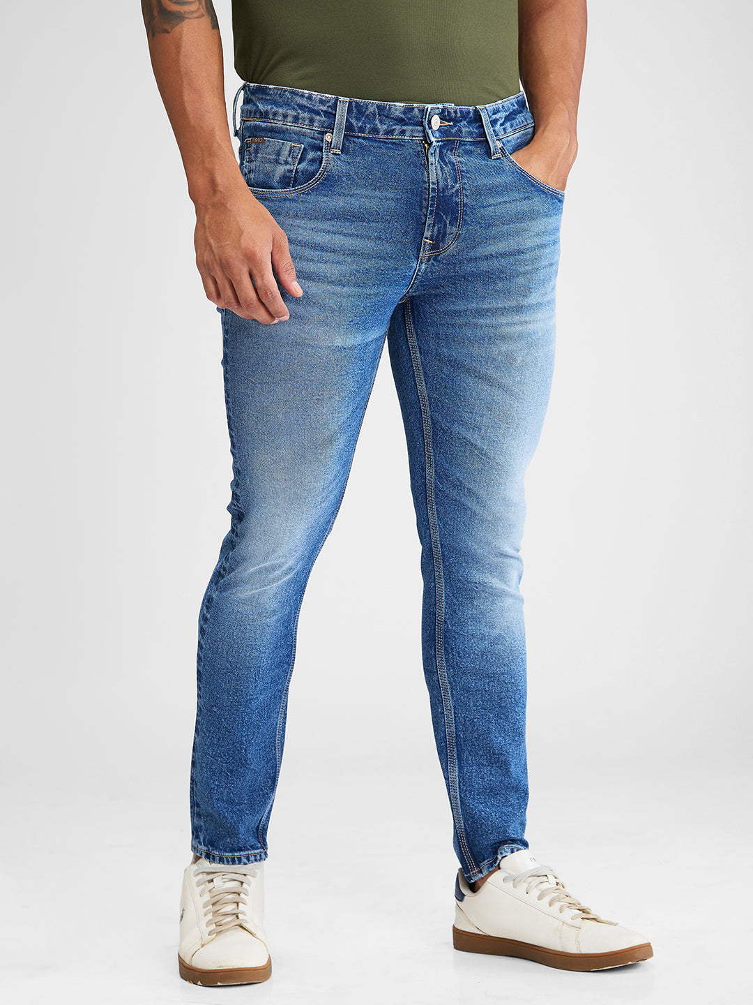 Spykar Blue Slim Fit Mid Rise Jeans For Men