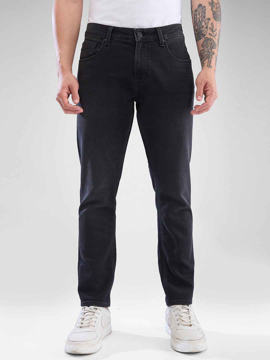 Spykar Charcoal Black Slim Fit Jeans For Men