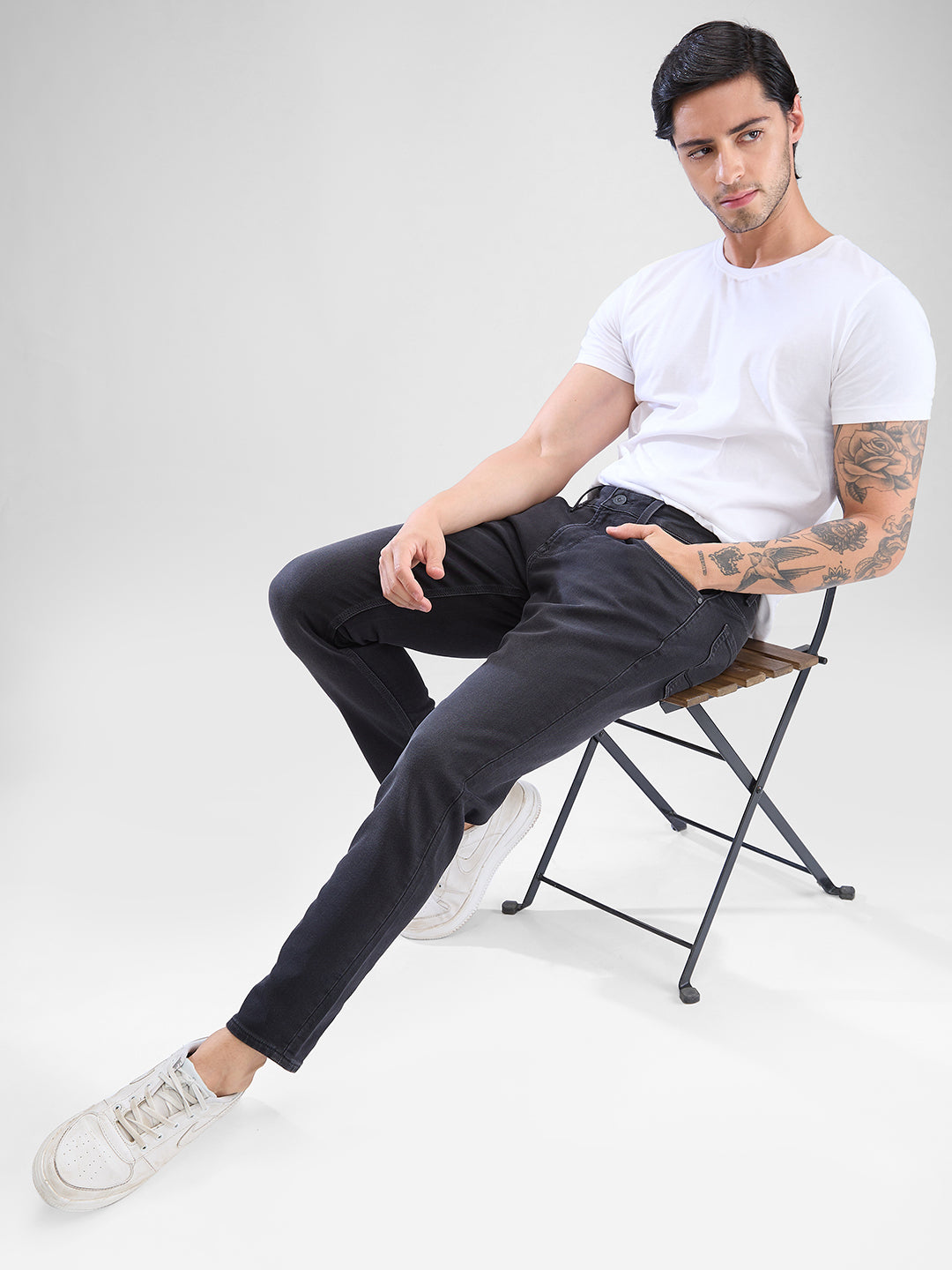 Men Kano Jeans Slim Fit Black Mid Rise