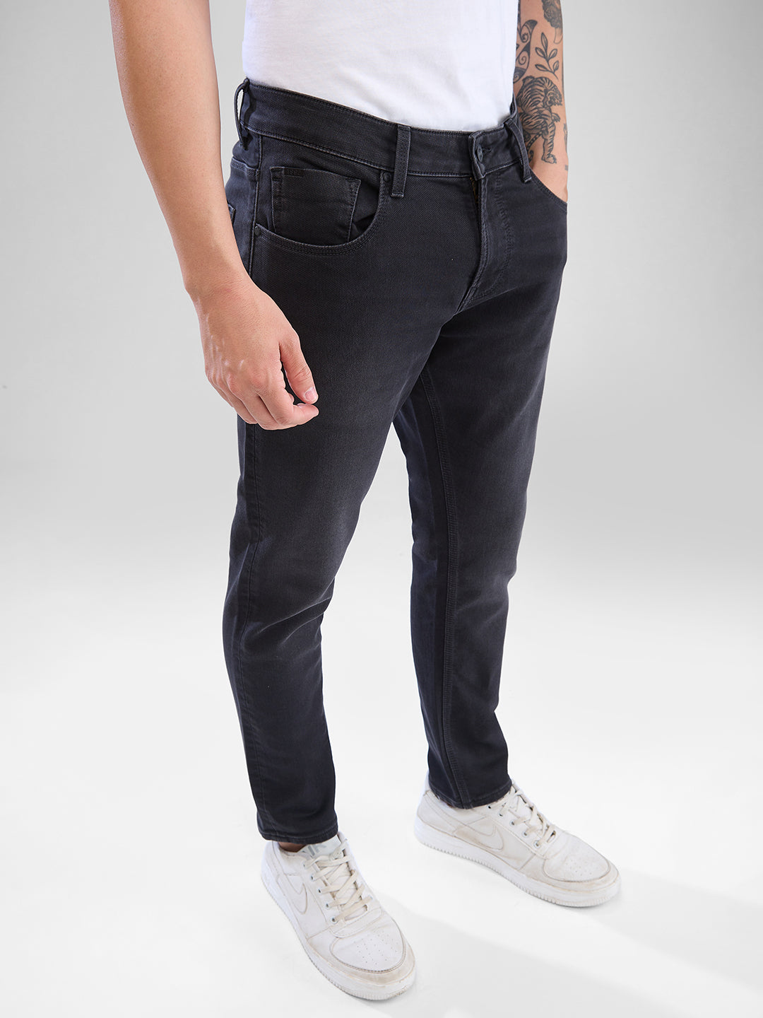 Men Kano Jeans Slim Fit Black Mid Rise