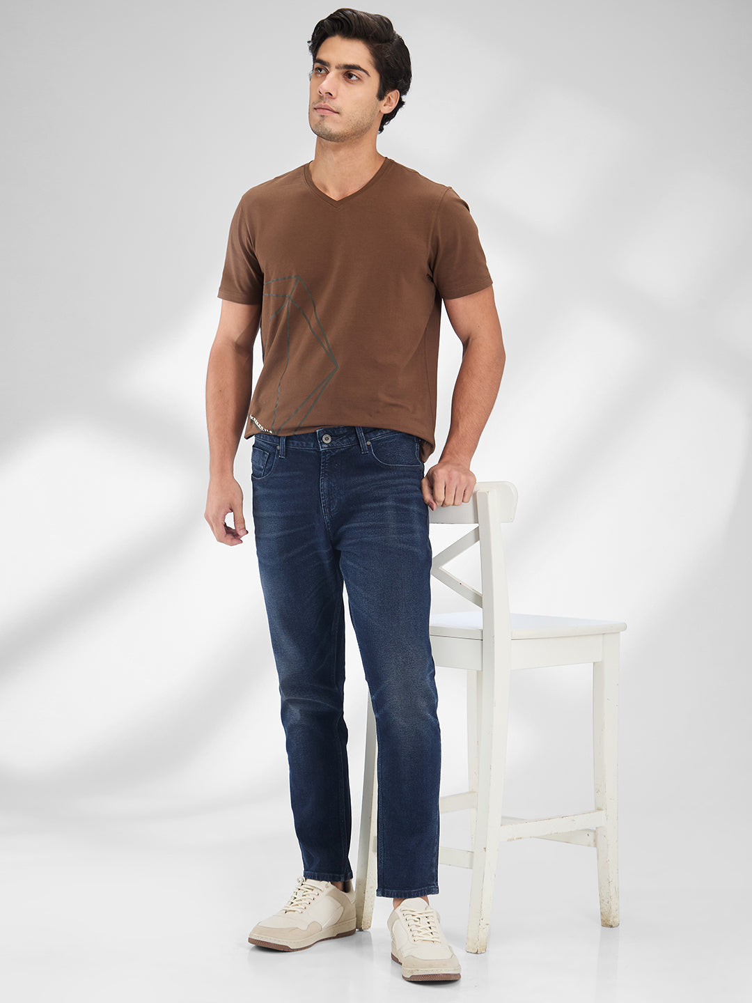 Spykar Brown Slim Fit Mid Rise Jeans For Men