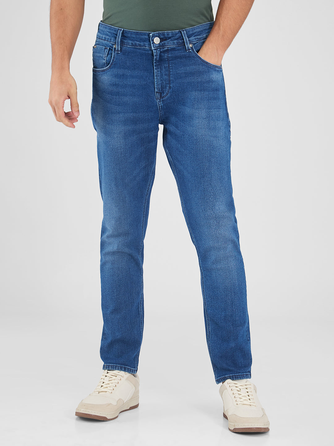 Spykar Blue Slim Fit Mid Rise Jeans For Men