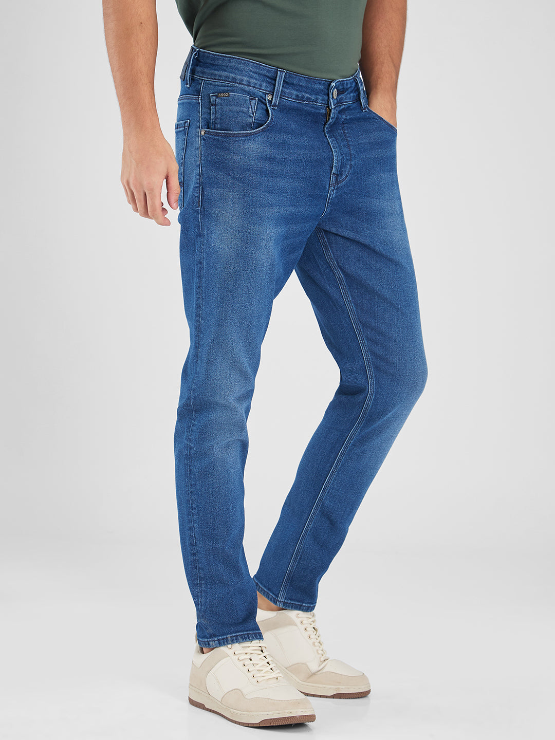 Spykar Blue Slim Fit Mid Rise Jeans For Men