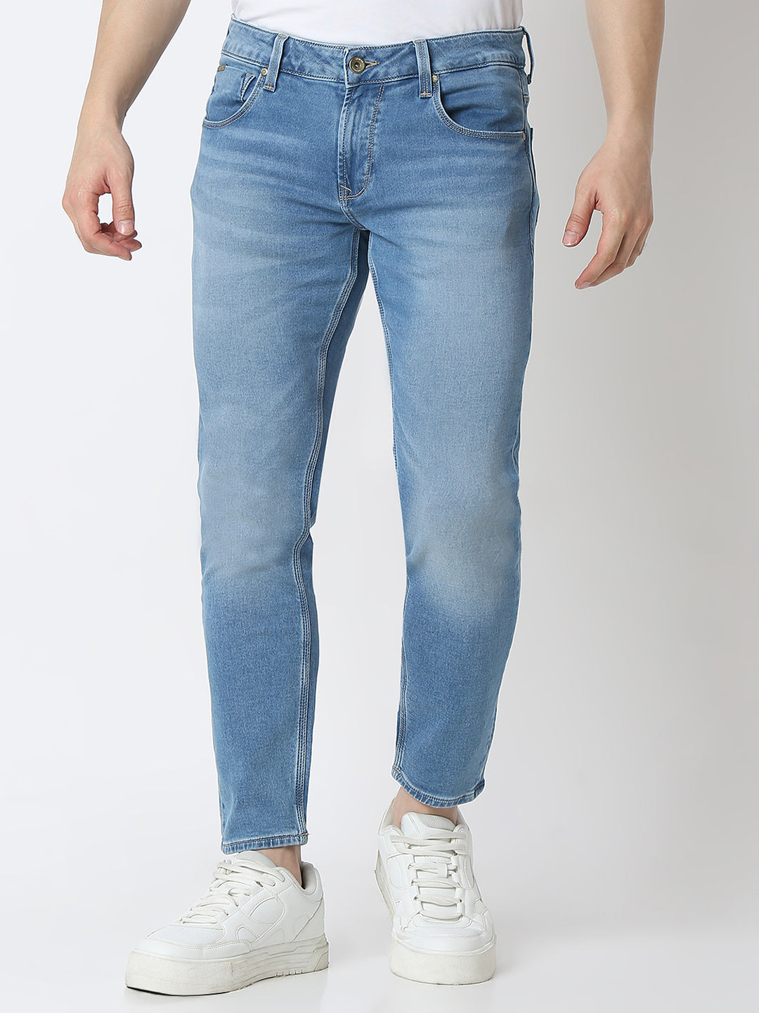 Spykar Light Blue Mid Rise Slim Fit Jeans For Men