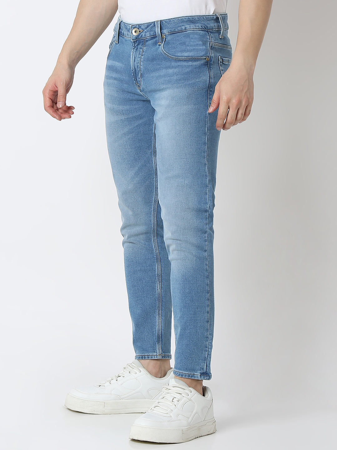 Spykar Light Blue Mid Rise Slim Fit Jeans For Men