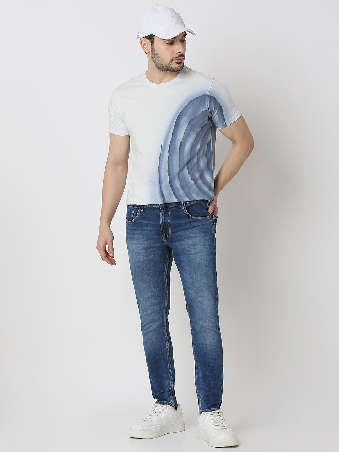 Spykar Mid Blue Mid Rise Slim Fit Jeans For Men