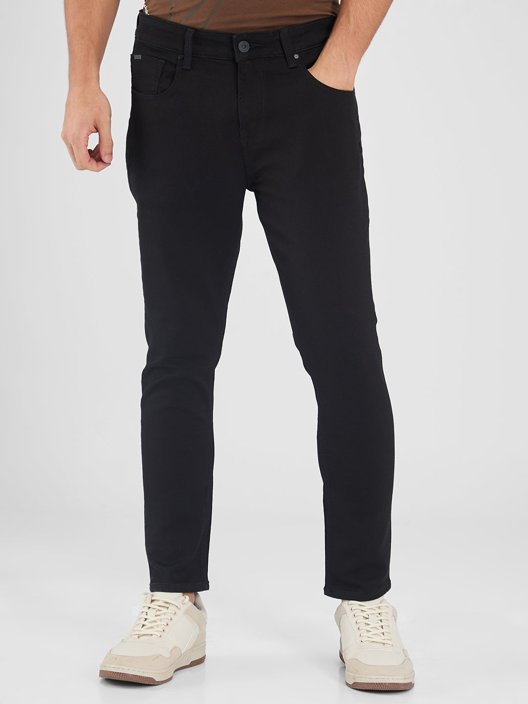 Spykar Black Slim Fit Mid Rise Jeans For Men