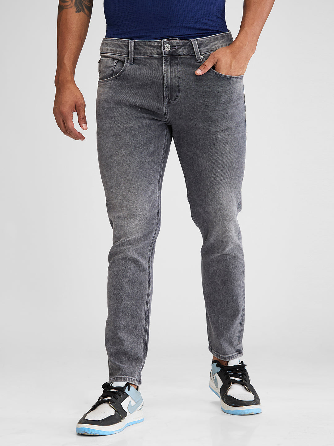 Spykar Gray Slim Fit Mid Rise Jeans For Men