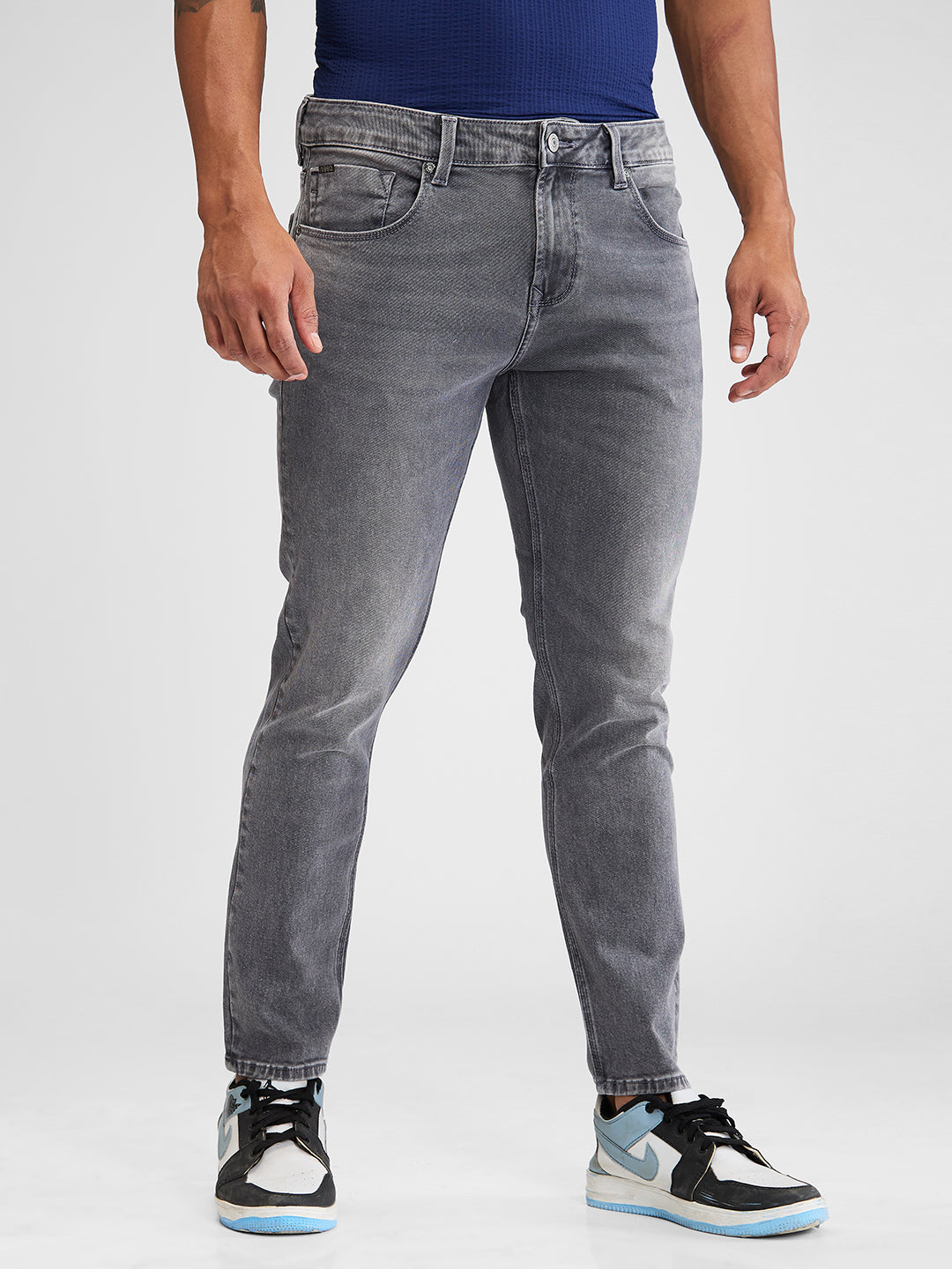 Spykar Gray Slim Fit Mid Rise Jeans For Men