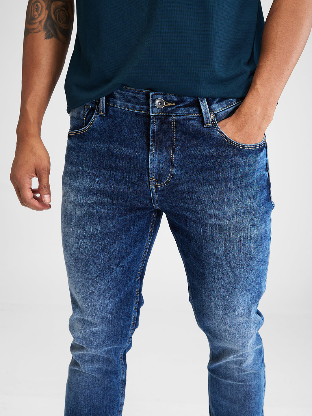 Spykar Blue Slim Fit Mid Rise Jeans For Men