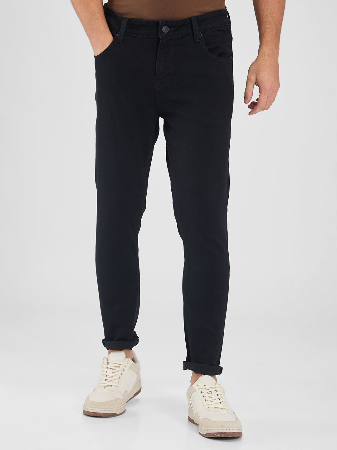 Spykar Black Slim Fit Mid Rise Jeans For Men