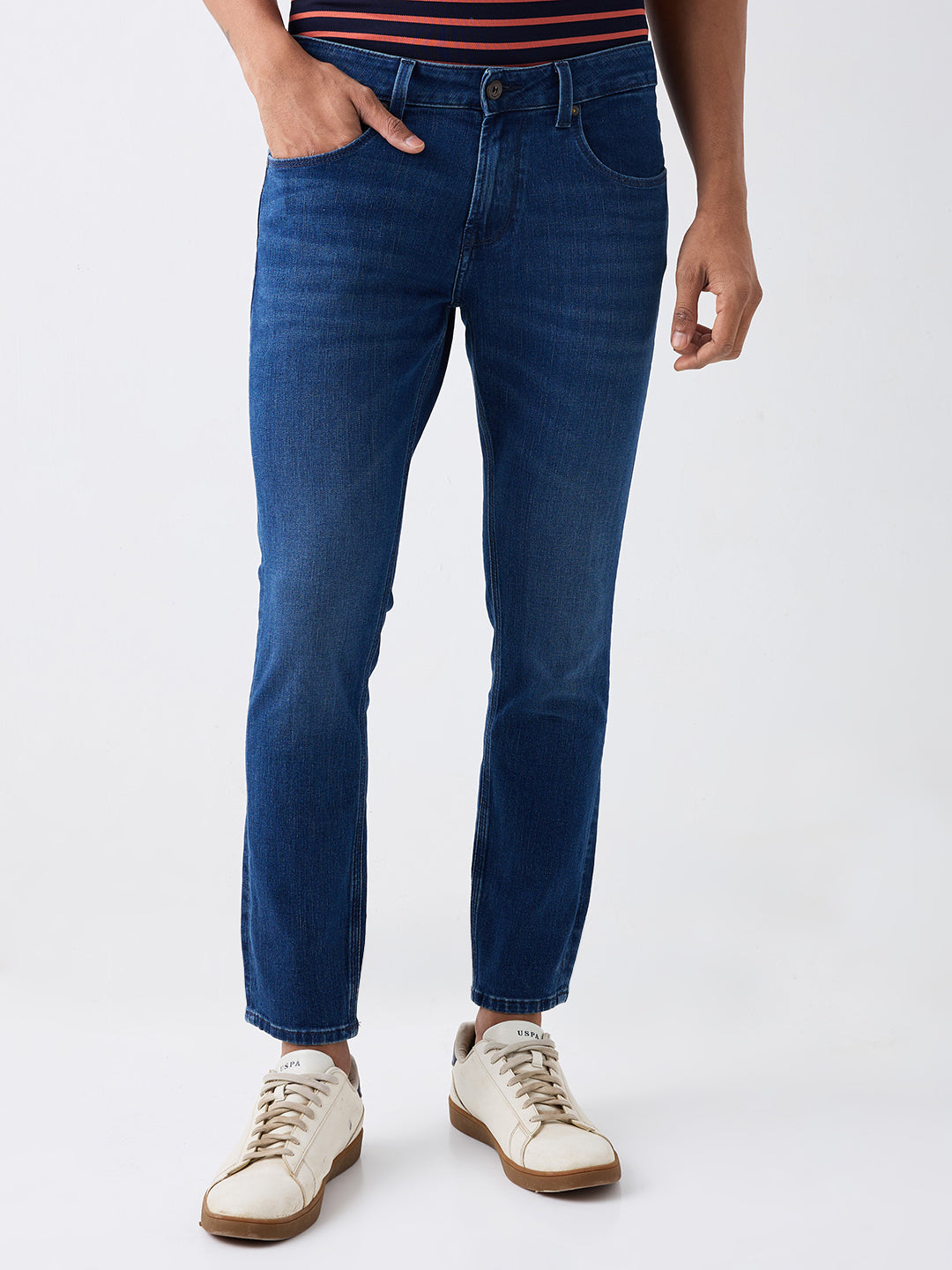 Spykar Vintage Blue Mid Rise Slim Fit Casual Jeans For Men