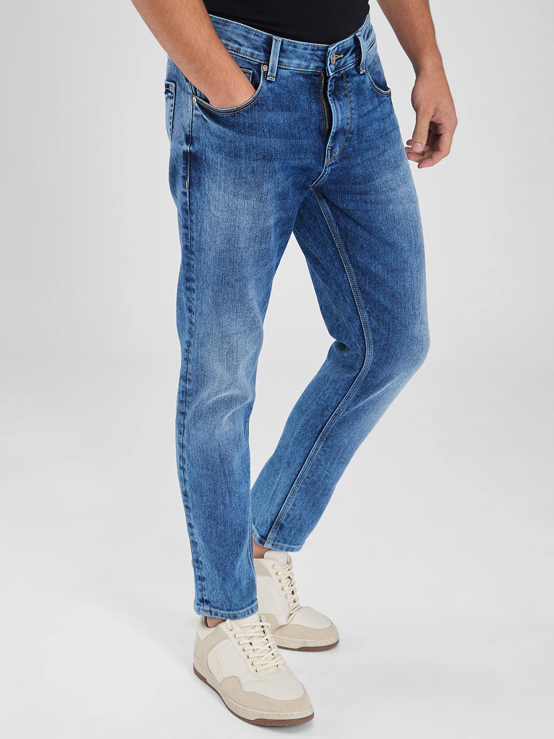 Spykar Blue Slim Fit Mid Rise Jeans For Men