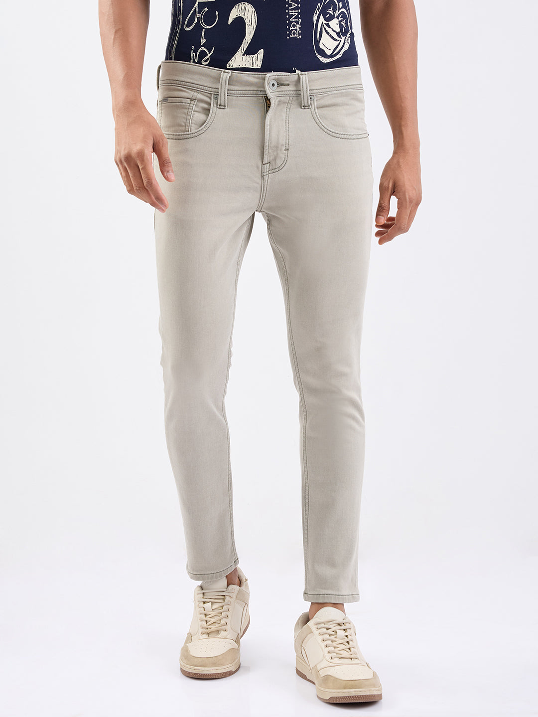 Spykar Lt. Olive Green Mid Rise Slim Fit Casual Jeans For Men