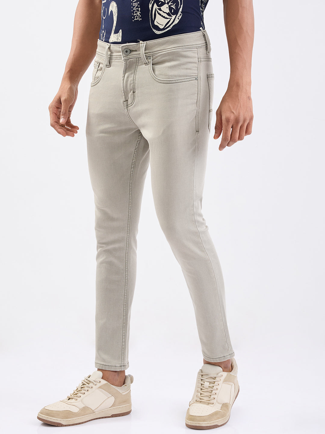 Spykar Lt. Olive Green Mid Rise Slim Fit Casual Jeans For Men