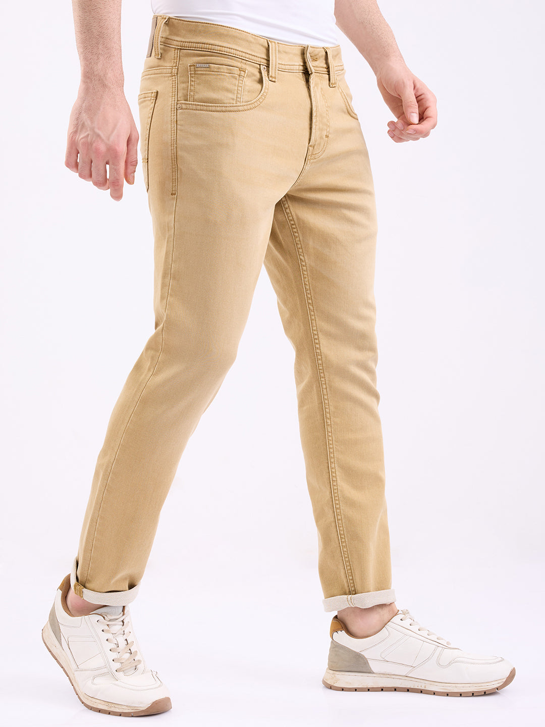 Men Jeans Slim Fit Khaki Mid Rise