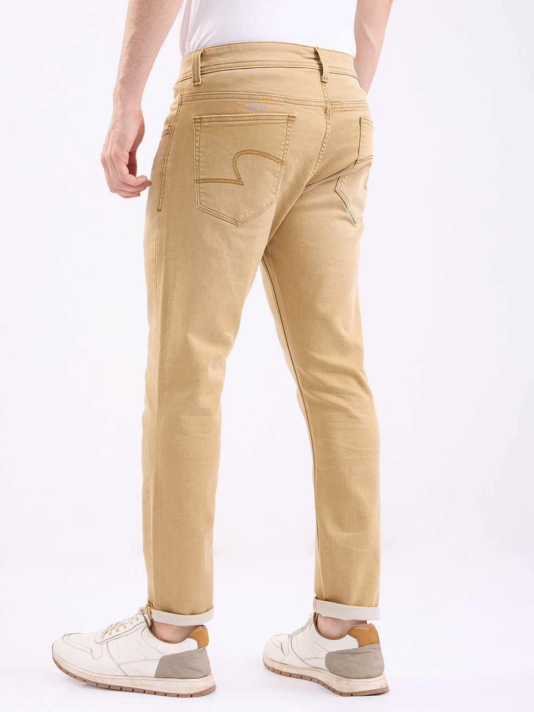 Men Jeans Slim Fit Khaki Mid Rise