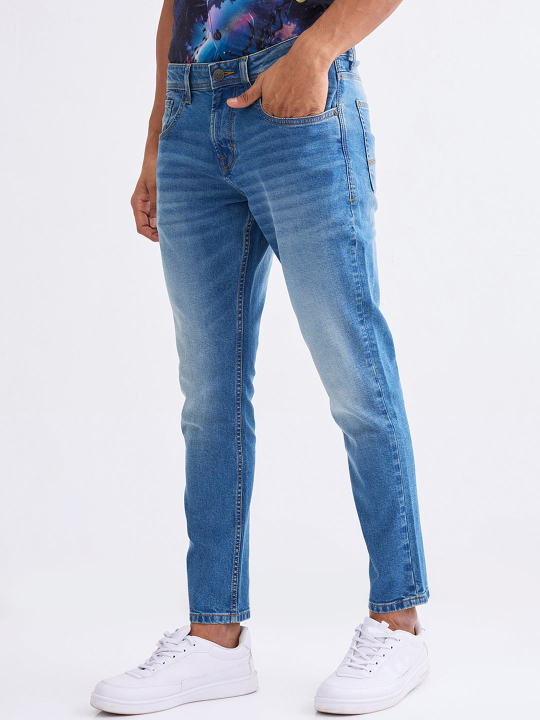 Men Jeans Slim Fit Blue Mid Rise