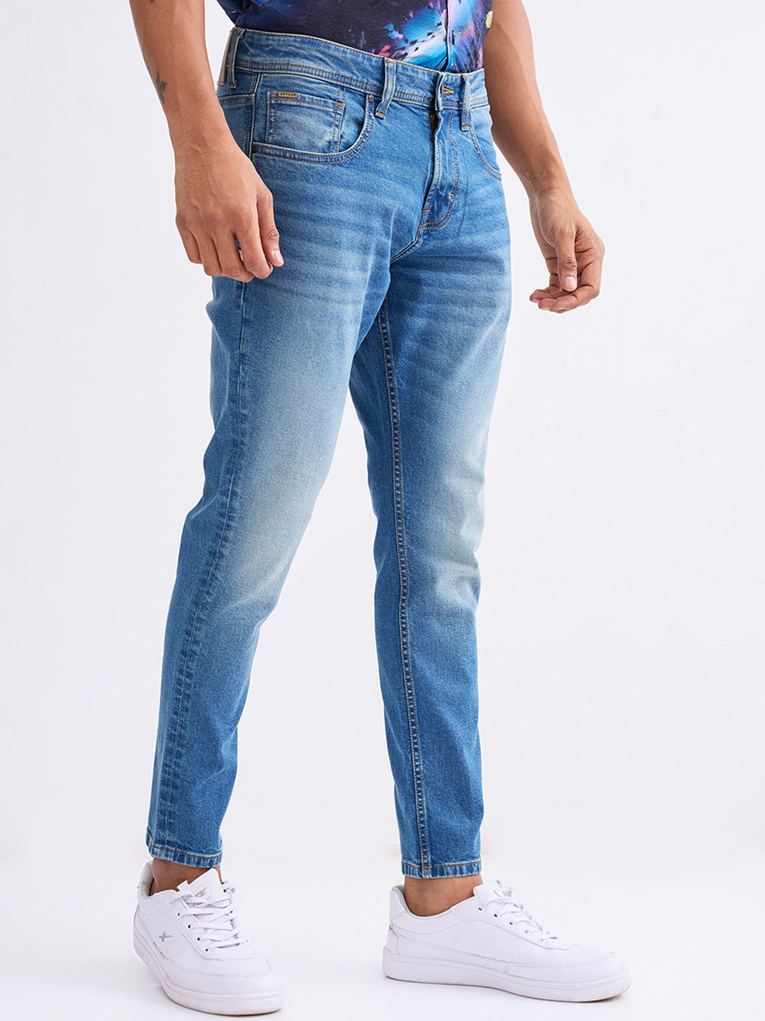 Spykar Vintage Blue Mid Rise Slim Fit Casual Jeans For Men