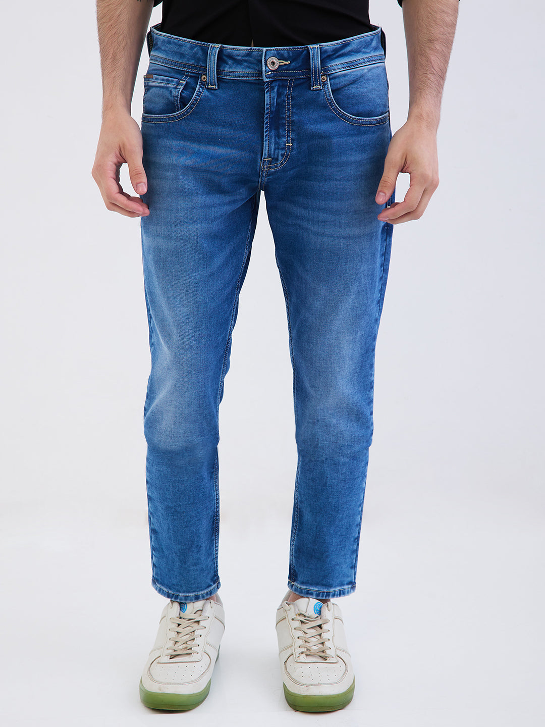 Spykar Mid Blue Mid Rise Slim Fit Casual Jeans For Men