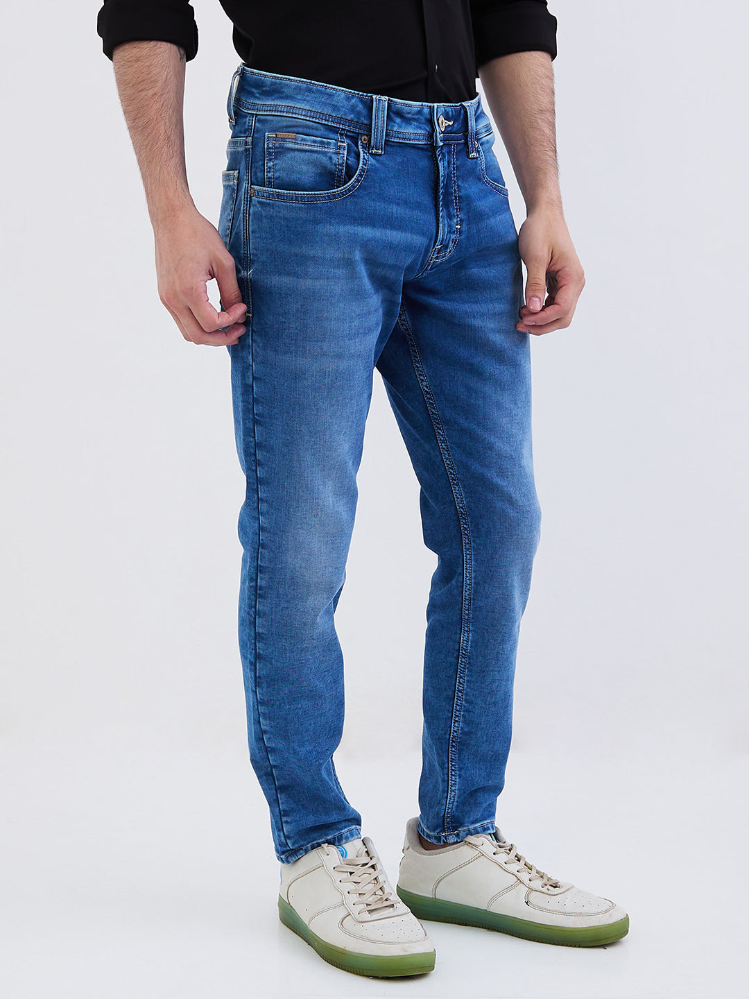 Spykar Mid Blue Mid Rise Slim Fit Casual Jeans For Men