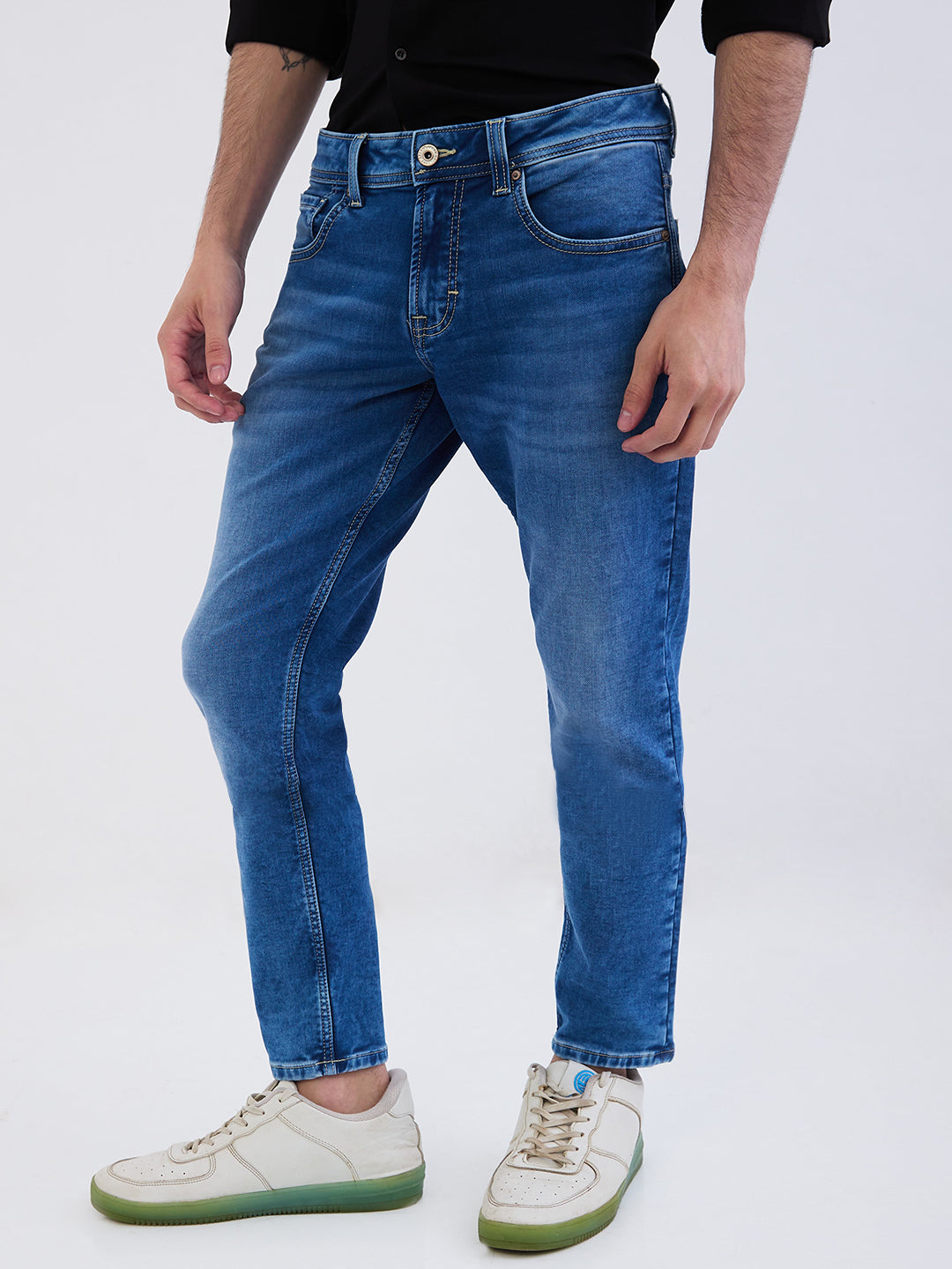 Spykar Mid Blue Mid Rise Slim Fit Casual Jeans For Men