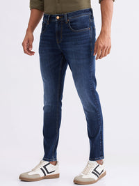Men Jeans Slim Fit Dark Blue Mid Rise