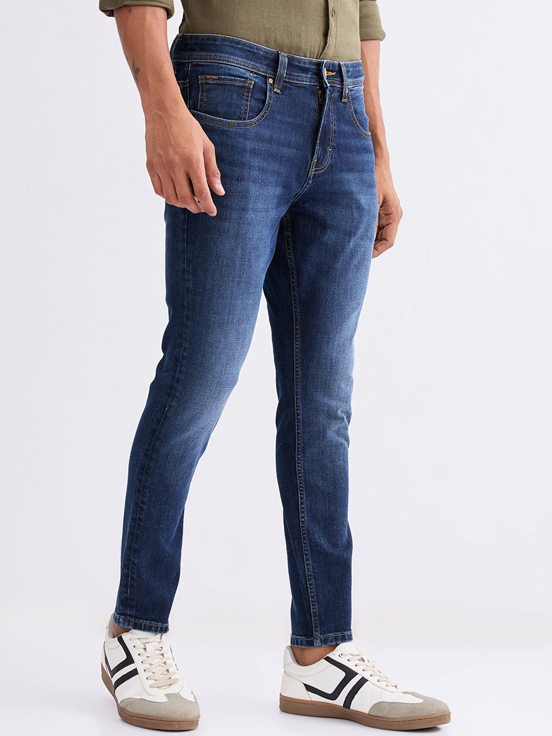 Men Jeans Slim Fit Dark Blue Mid Rise