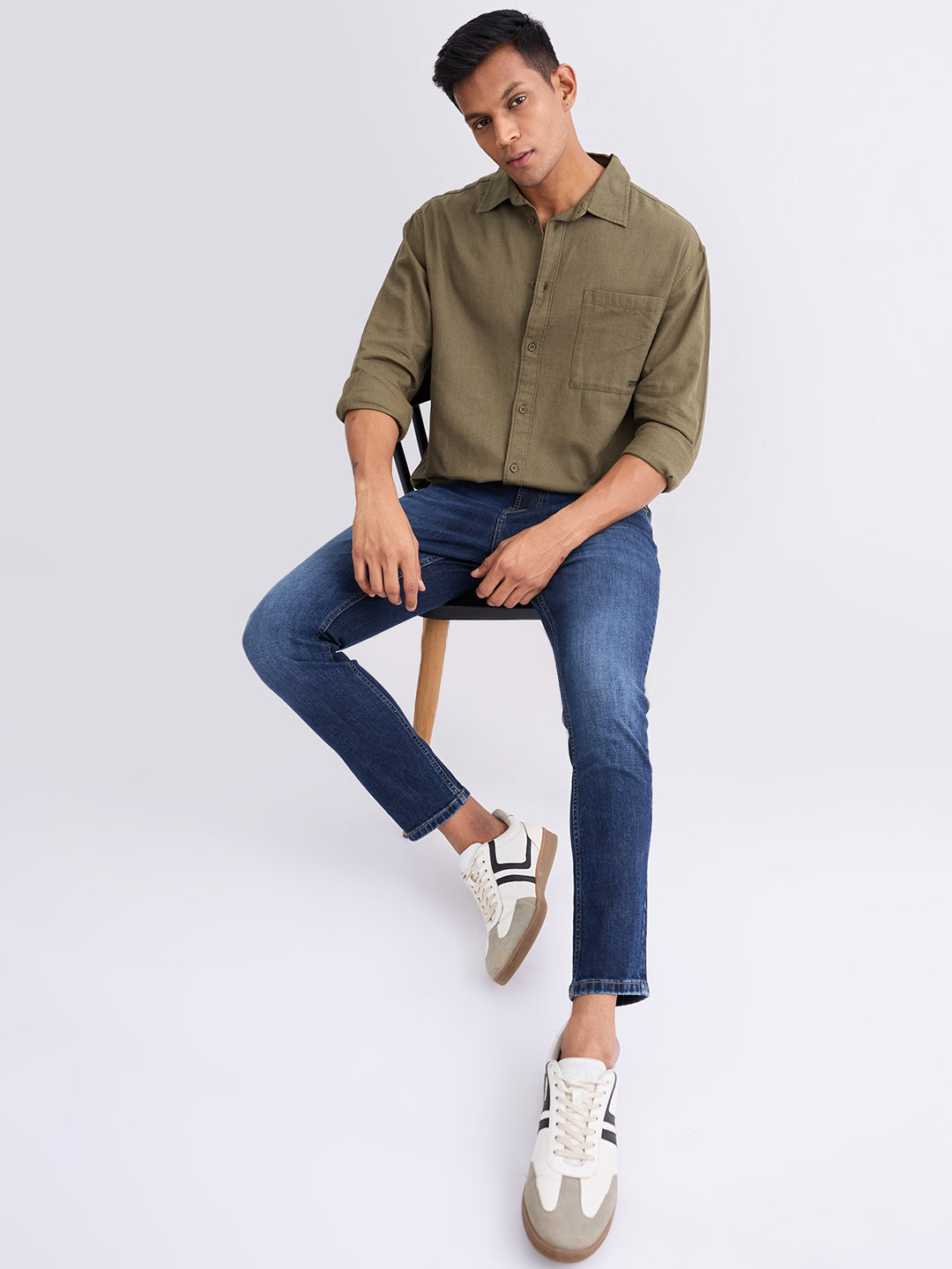 Men Jeans Slim Fit Dark Blue Mid Rise