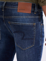 Men Jeans Slim Fit Dark Blue Mid Rise