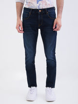 Men Jeans Slim Fit Dark Blue Mid Rise